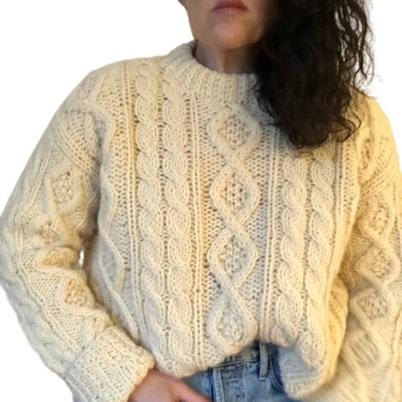 Vintage Sweaters - Vtg Hand Made Virgin Wool Ivory Fisherman Sweater